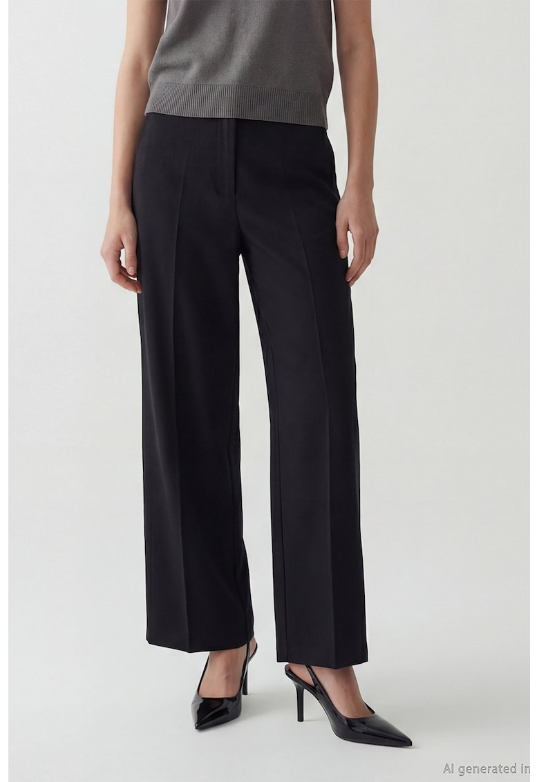 Pantaloni plisati cu croiala ampla - Negru