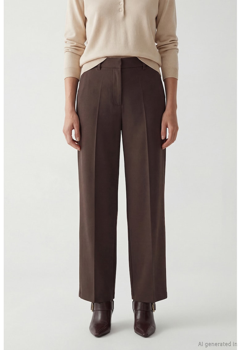 Pantaloni plisati cu croiala ampla - Maro inchis