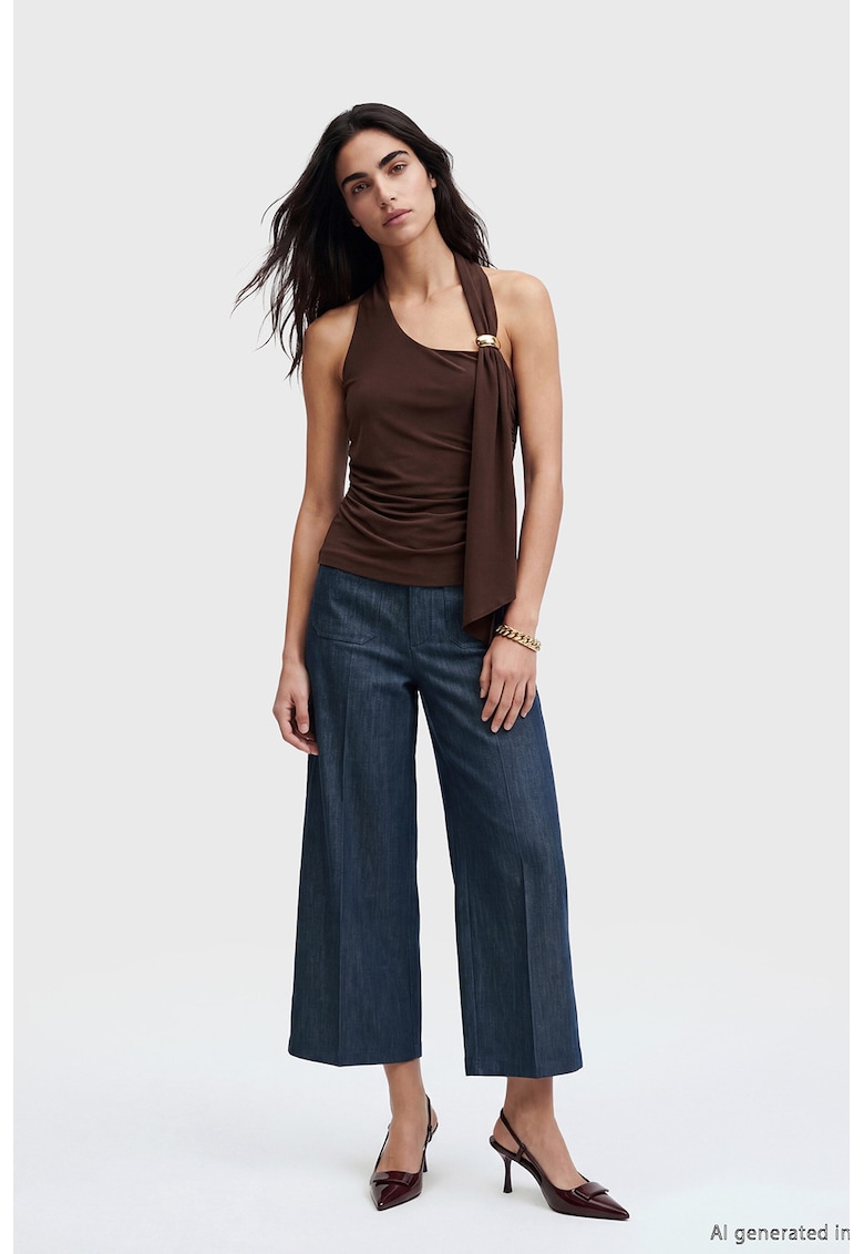 Pantaloni crop cu croiala ampla - Bleumarin
