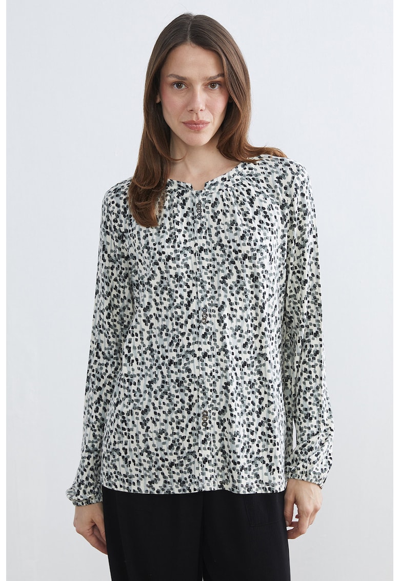Bluza lejera cu model - Alb/Negru/Verde feriga