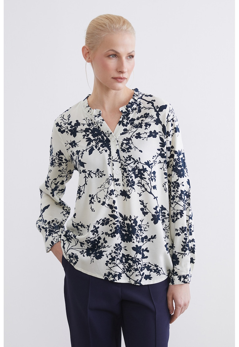Camasa lejera cu model floral - Albastru ultramarin/Alb optic