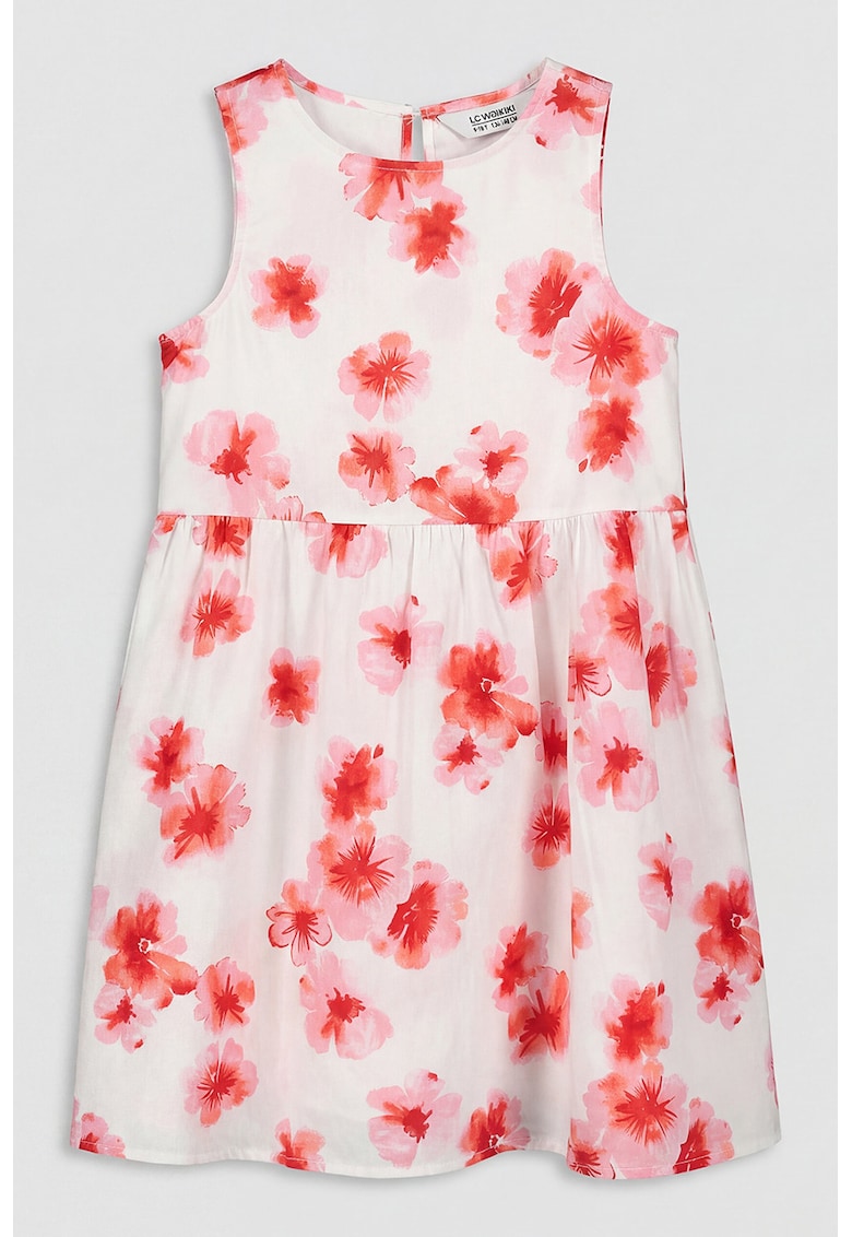 Rochie de bumbac cu model floral - Coral/Roz deschis/Alb optic