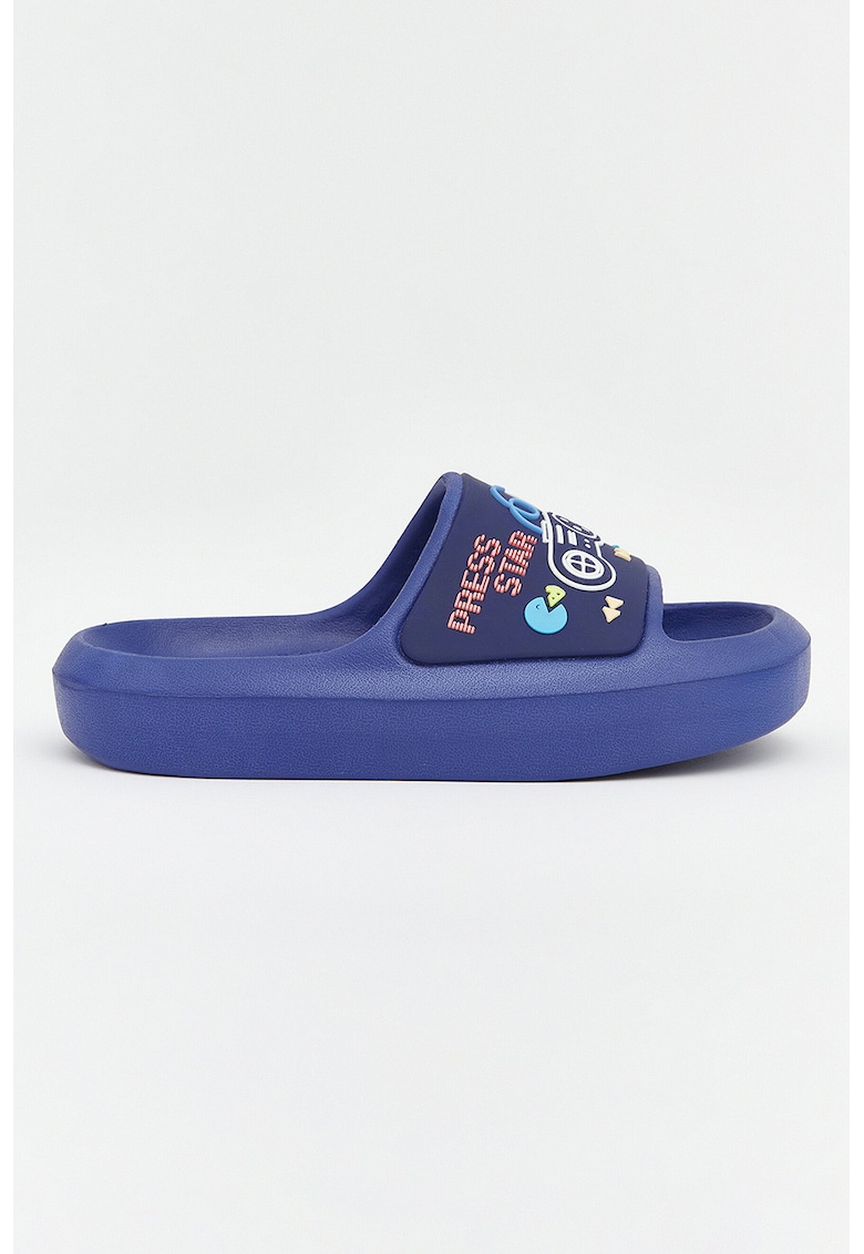 Papuci cu detalii grafice - Coral/Albastru indigo/Albastru deschis