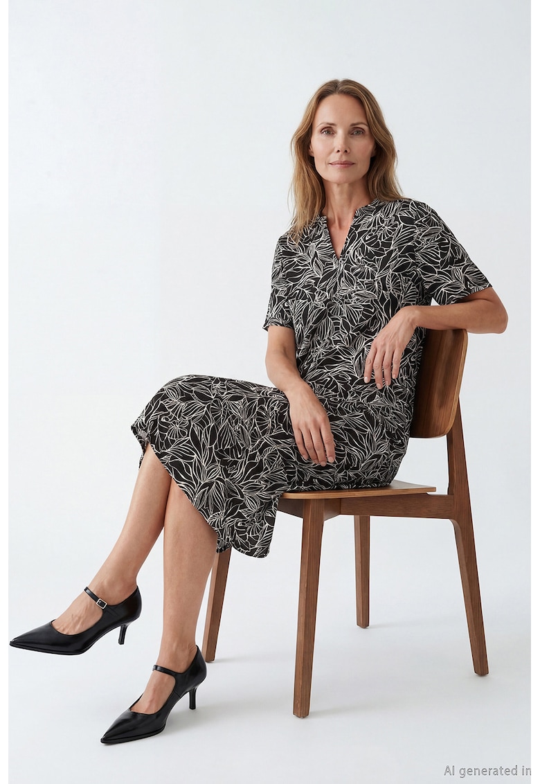 Rochie midi cu imprimeu - Negru/Alb murdar
