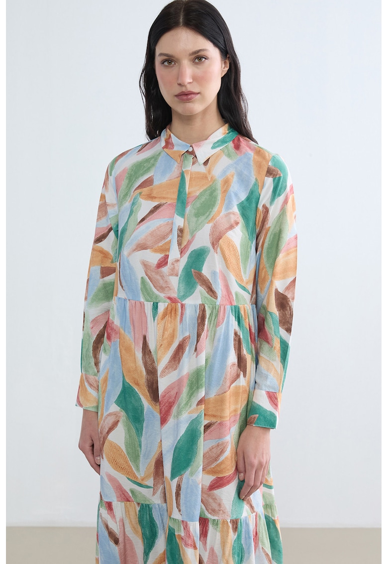 Rochie cu imprimeu si model stratificat - Verde/Portocaliu pal/Albastru azur