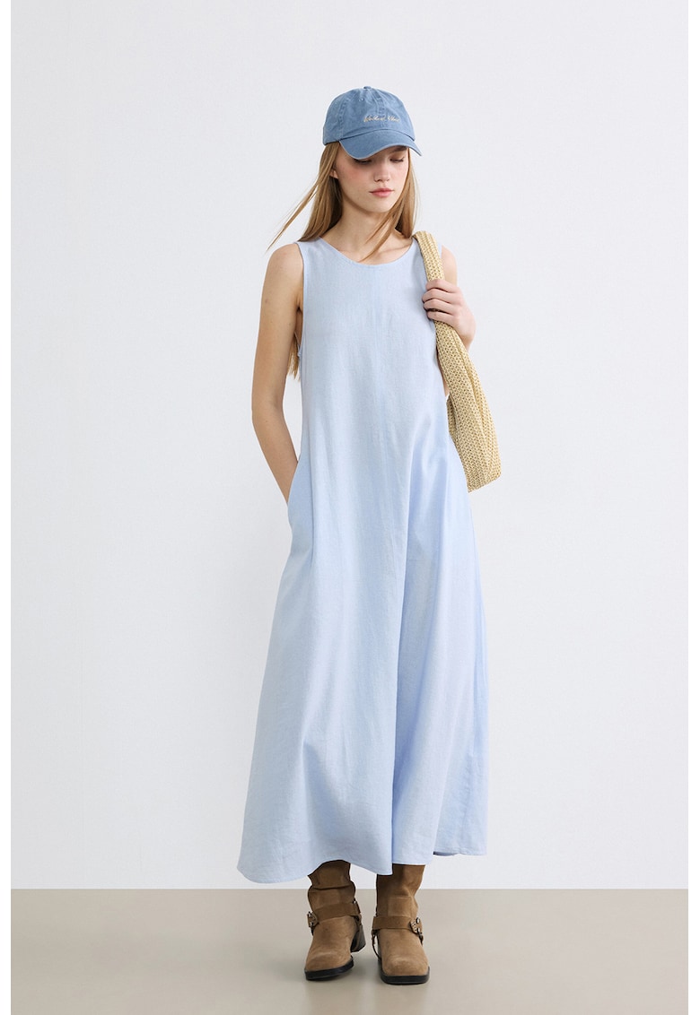 Rochie din amestec de in fara maneci - Albastru azur