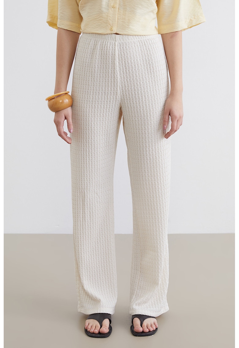 Pantaloni relaxed fit cu aspect texturat - Alb murdar