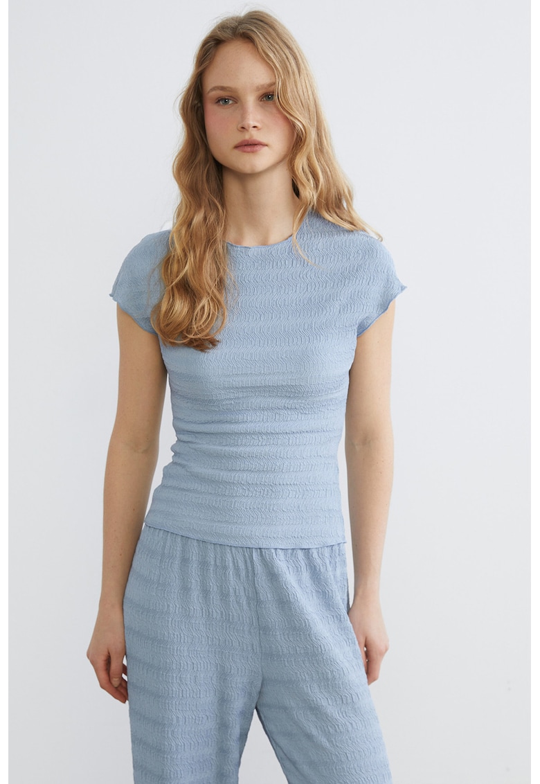 Tricou slim fit texturat - Albastru prafuit
