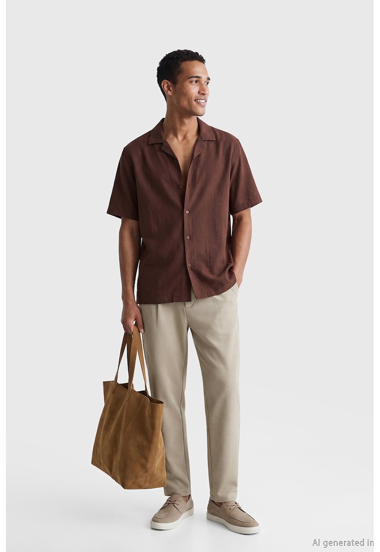 Pantaloni conici cu pensa - Maro camel