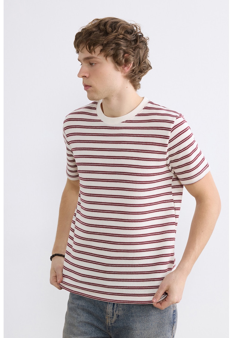 Tricou regular-fit cu dungi - Rosu/Alb