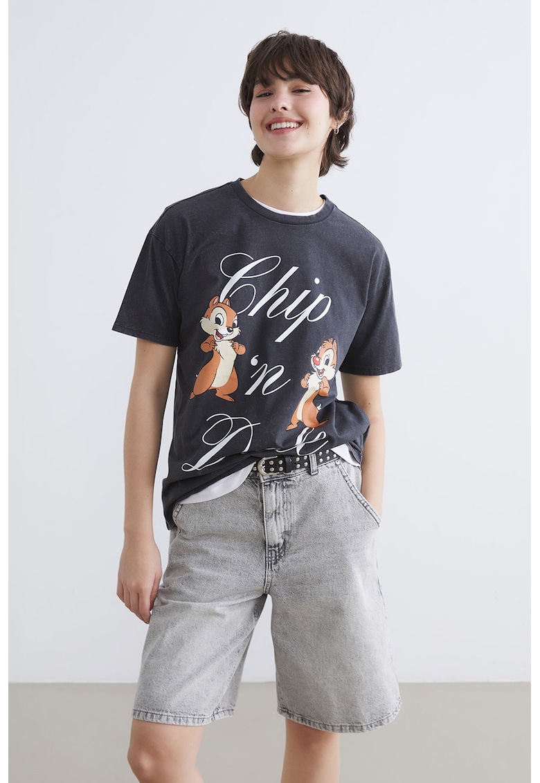 Tricou din bumbac cu imprimeu cu Chip&Dale - Maro/Negru stins
