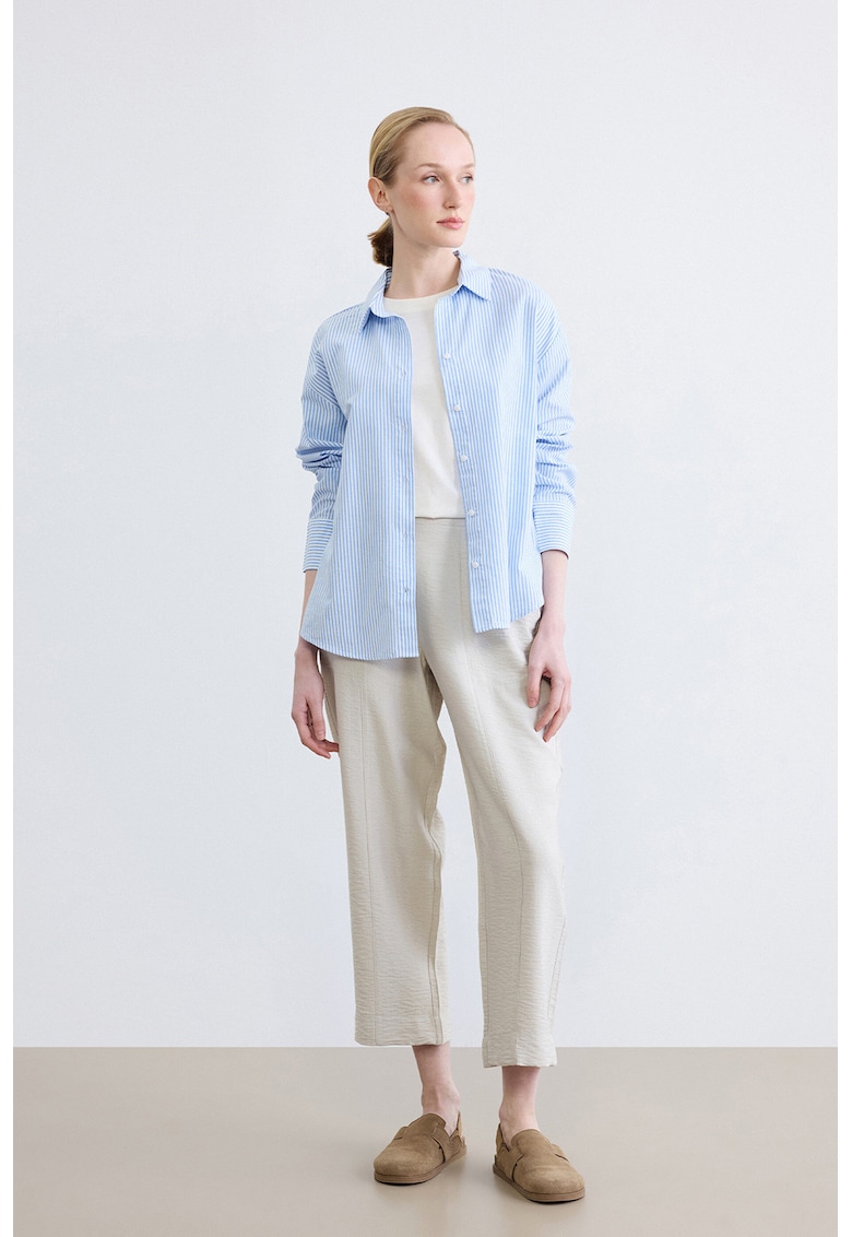 Pantaloni crop cu talie inalta - Alb fildes