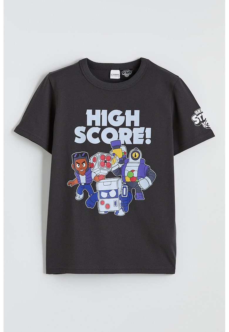 Tricou din amestec de bumbac cu imprimeu - Albastru pastel/Violet/Gri antracit