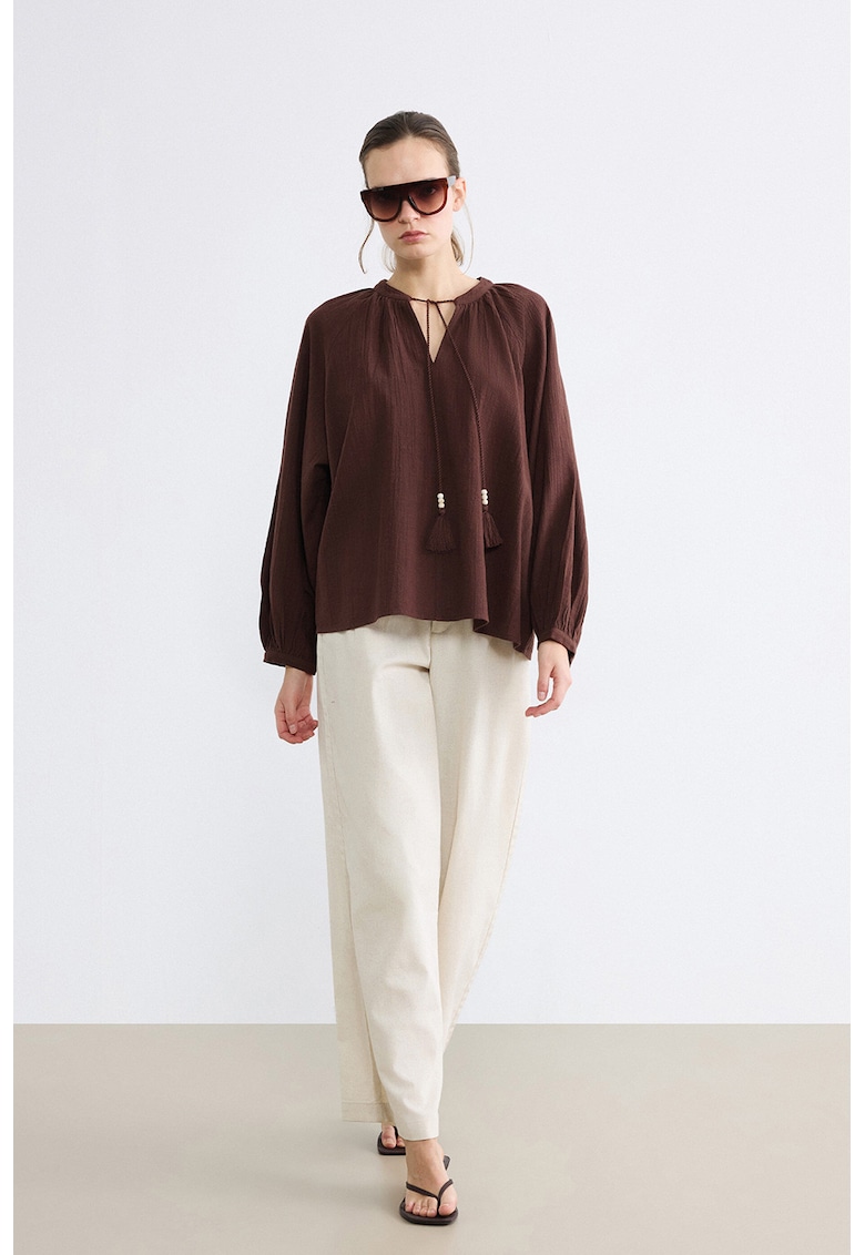 Bluza supradimensionata cu canafi - Maro cognac