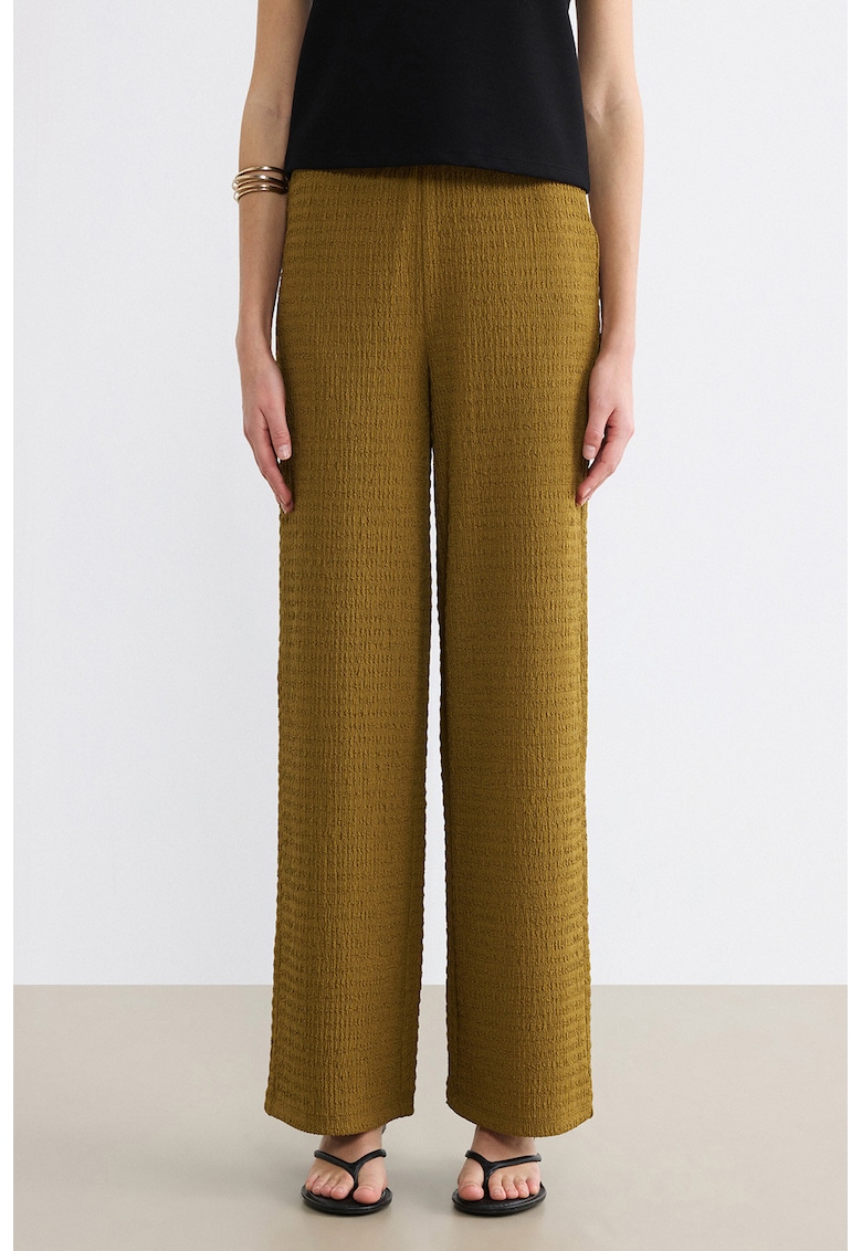 Pantaloni texturati cu croiala ampla - Kaki
