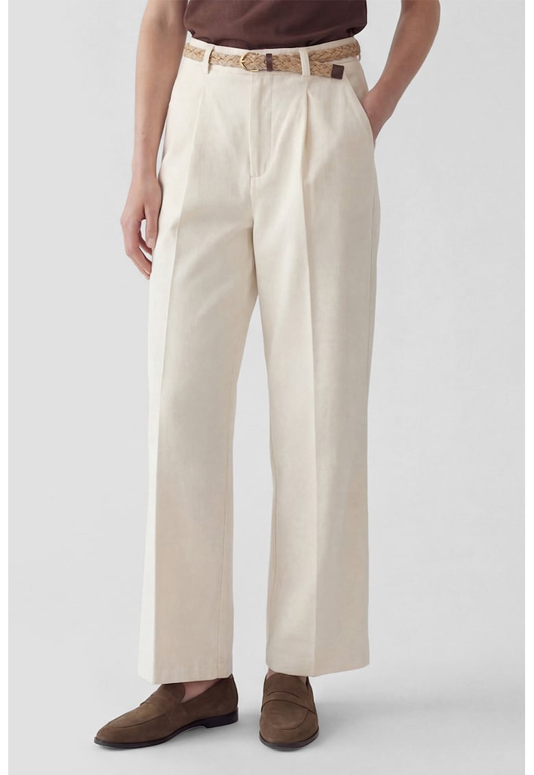 Pantaloni chino cu pensa si curea - Alb