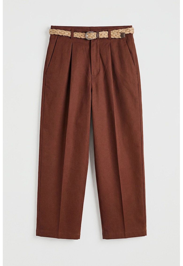 Pantaloni chino cu pensa si curea - Maro scortisoara