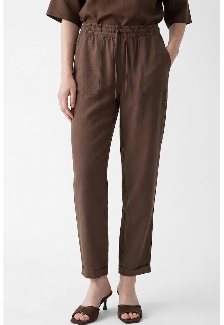 Pantaloni drepti din lyocell cu snur - Maro