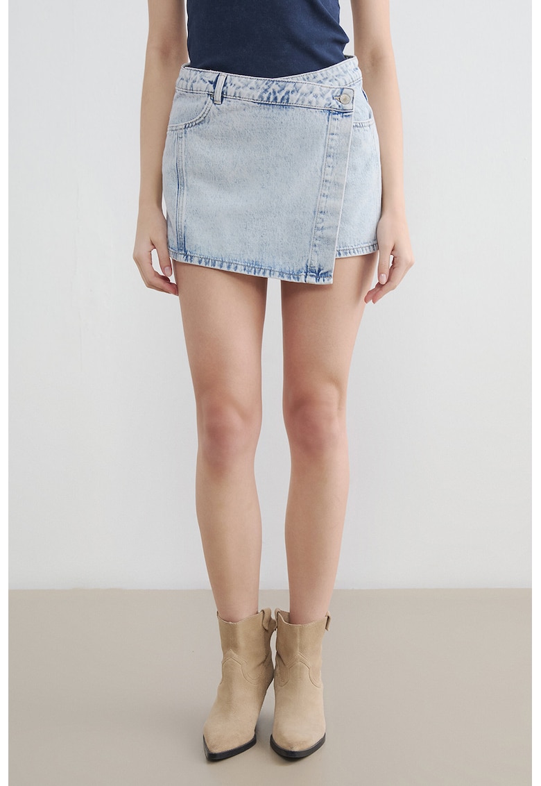 Fusta-pantalon din denim cu buzunare - Albastru deschis