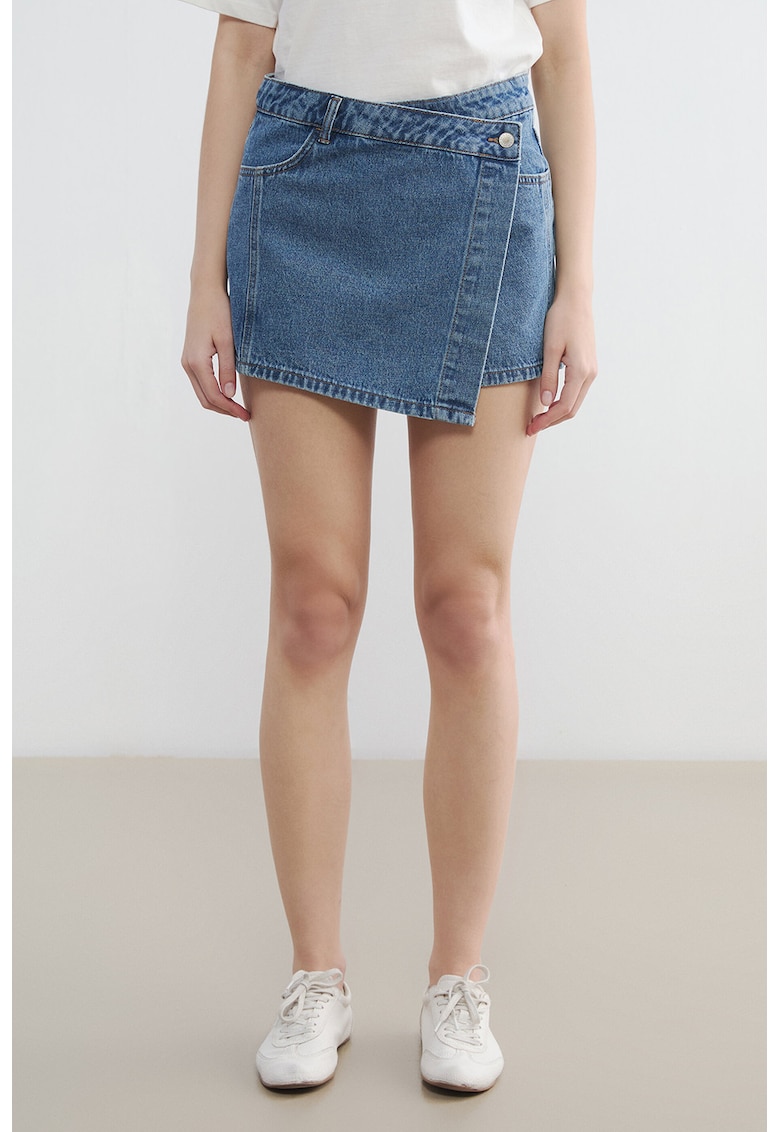 Fusta-pantalon din denim cu buzunare - Albastru melange
