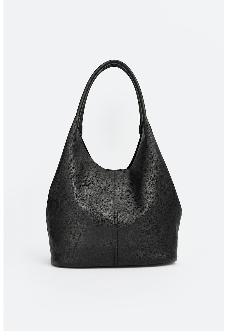Geanta hobo cu inchidere magnetica cu capsa - Negru