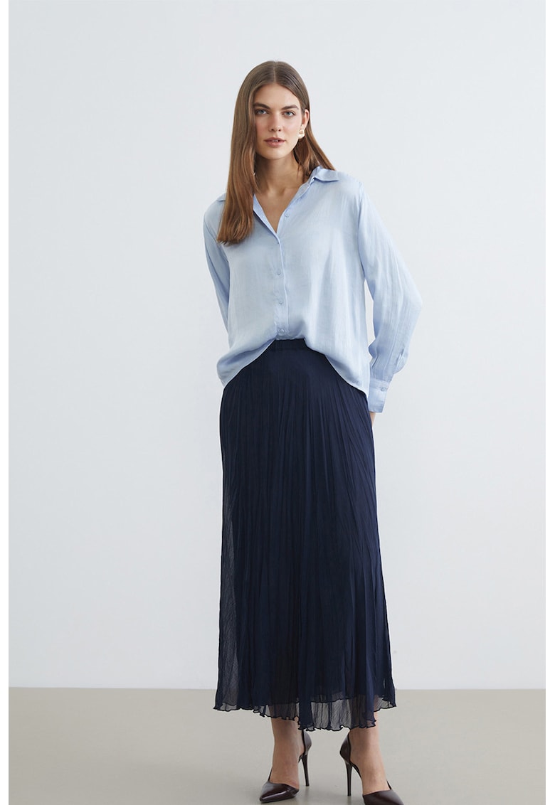 Fusta din sifon cu pliseuri - Bleumarin