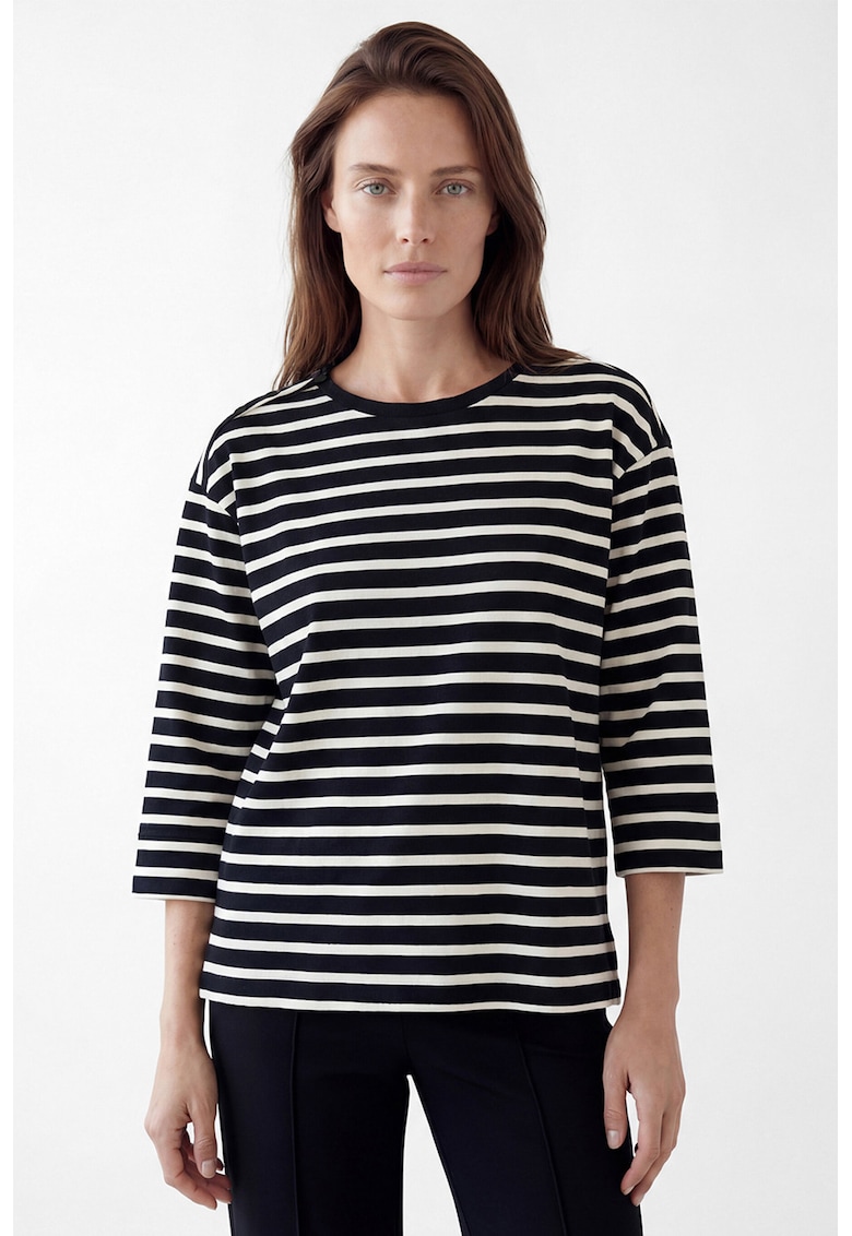 Bluza de bumbac cu dungi - Alb/Negru