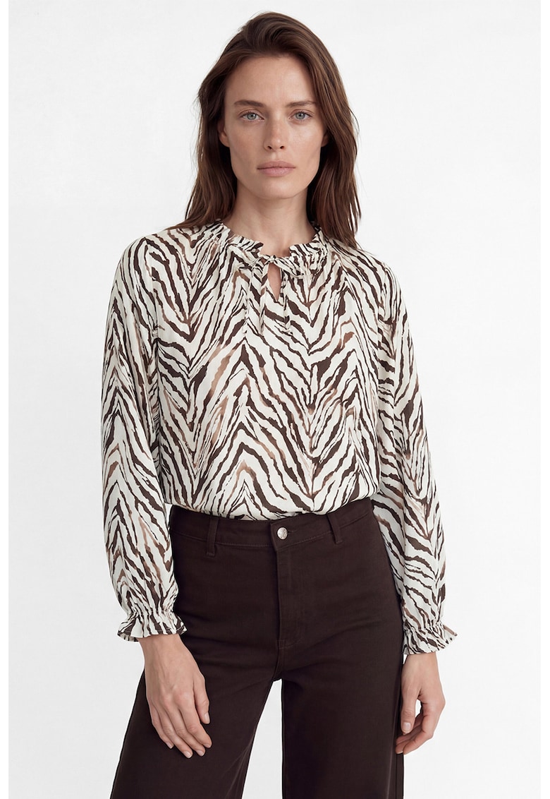 Bluza cu model si mansete elastice - Maro/Bej