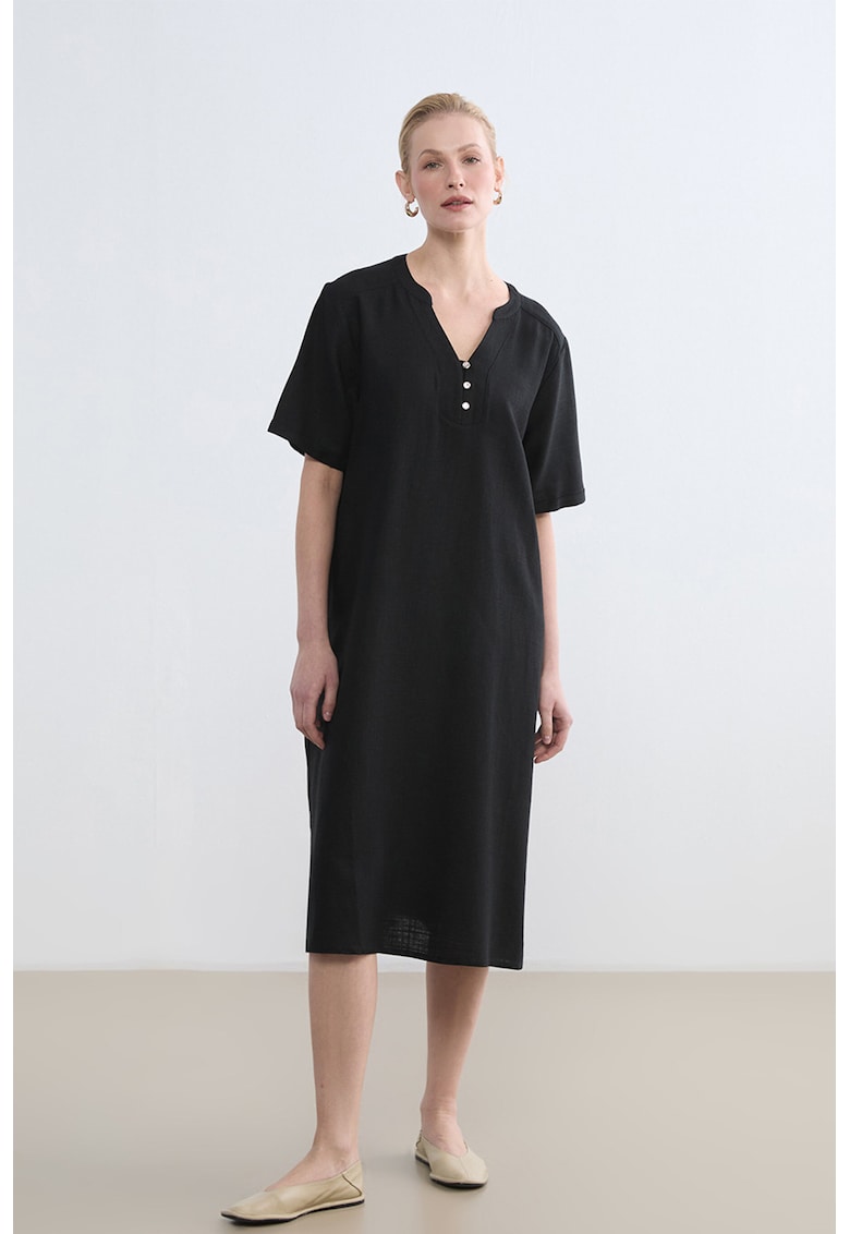 Rochie midi dreapta din amestec de in - Negru