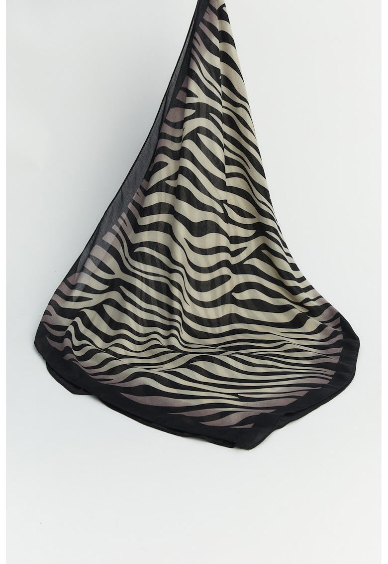 Esarfa cu animal print - Negru/Crem