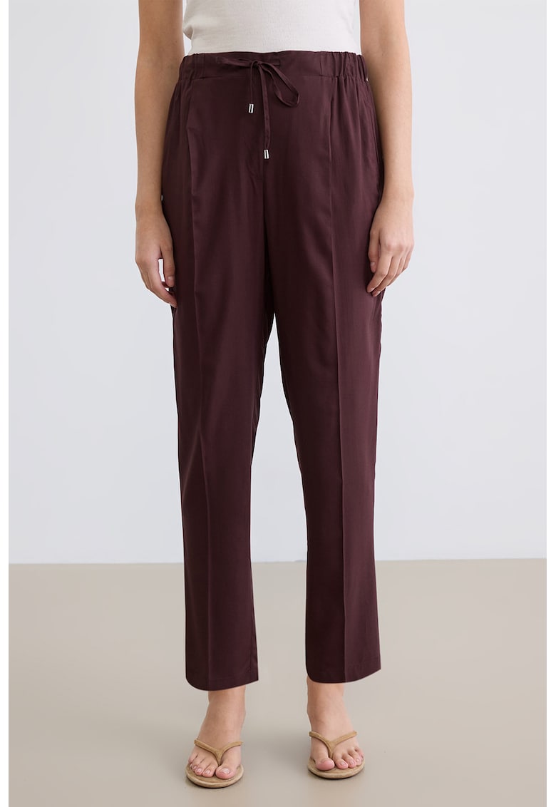 Pantaloni crop cu snur si pensa - Maro