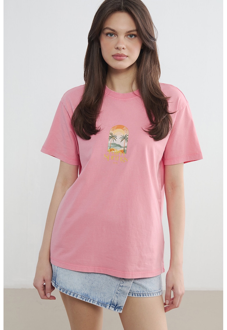 Tricou din bumbac cu imprimeu - Piersica
