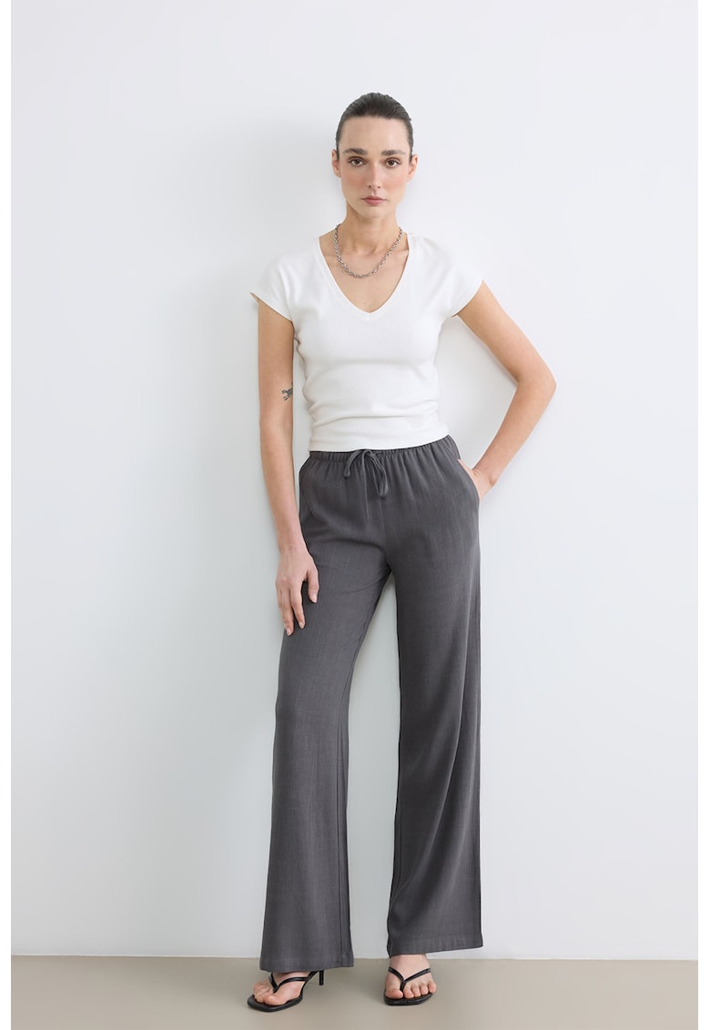 Pantaloni din amestec de in cu croiala ampla - Gri inchis