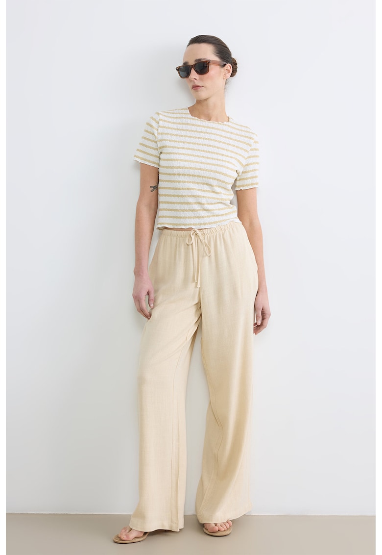 Pantaloni din amestec de in cu croiala ampla - Bej deschis