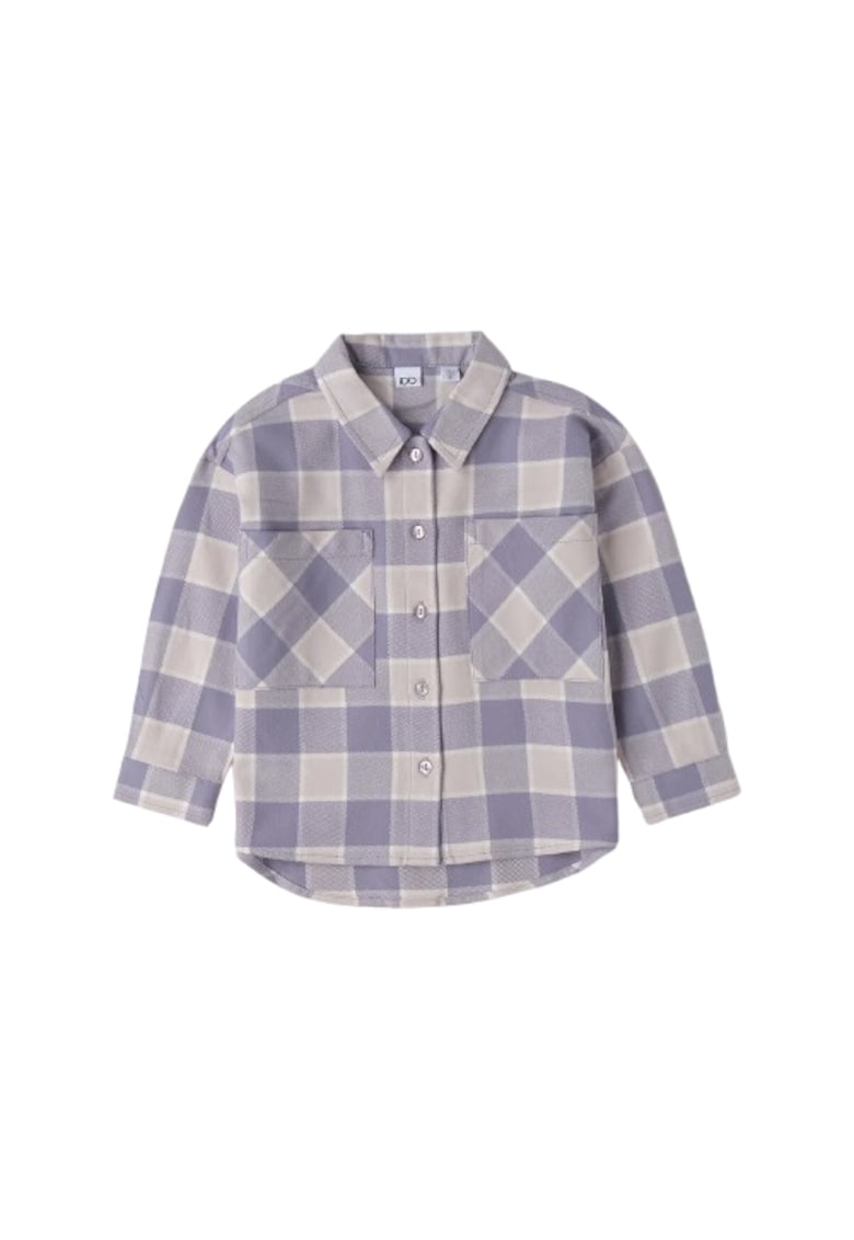 Camasa Fete iDO - din Bumbac 100% Peach Twill cu Carouri si Buzunare - Albastru lavanda - Crem -