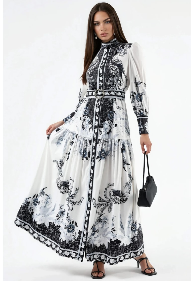 Rochie Maxi Florala - Alb - Poliester