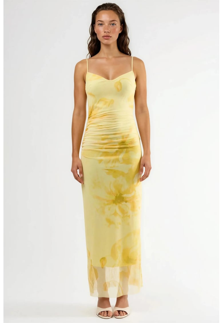 Rochie midi - model floral - galben - eleganta