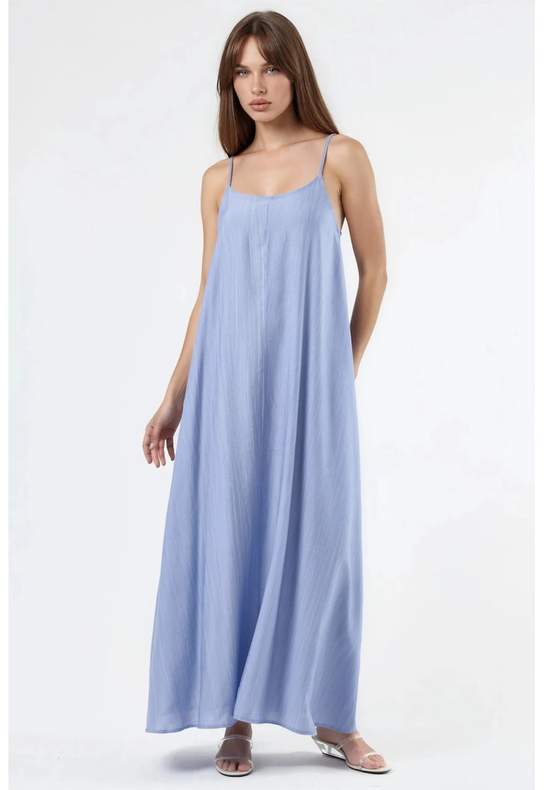 Rochie Midi Albastru deschis - croiala lejera - guler in U - poliester si viscoza