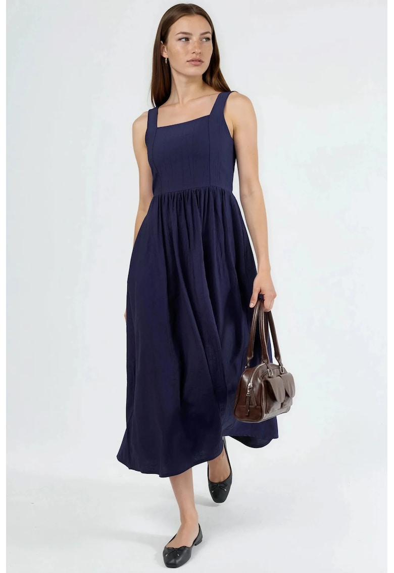 Rochie Midi Albastru Marin - Decolteu Patrat