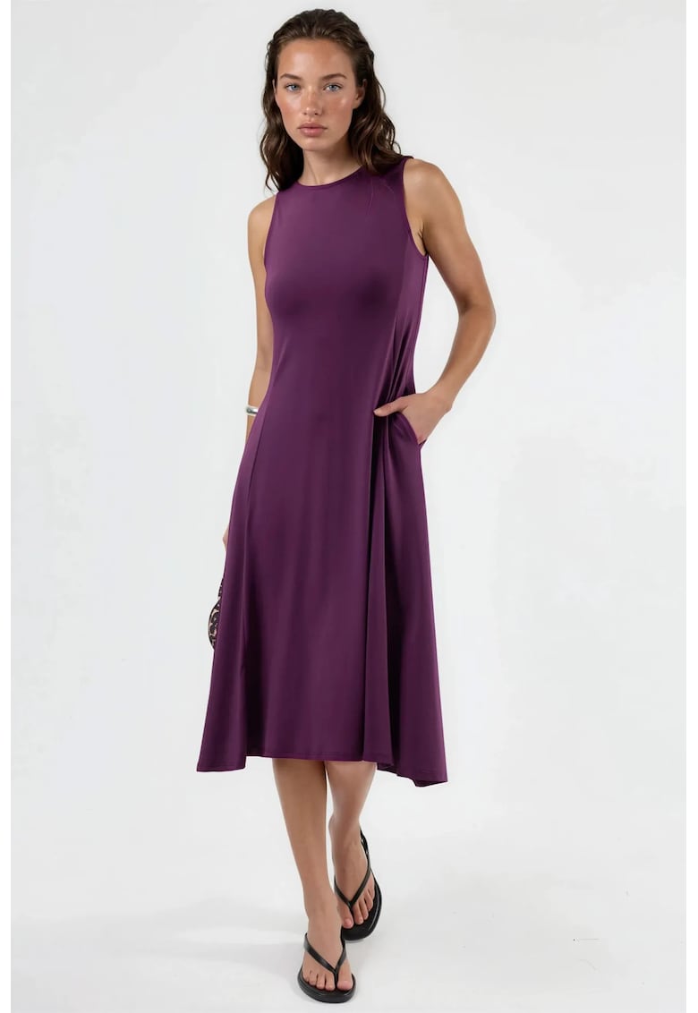 Rochie midi cu buzunare - mov - poliester/elastan
