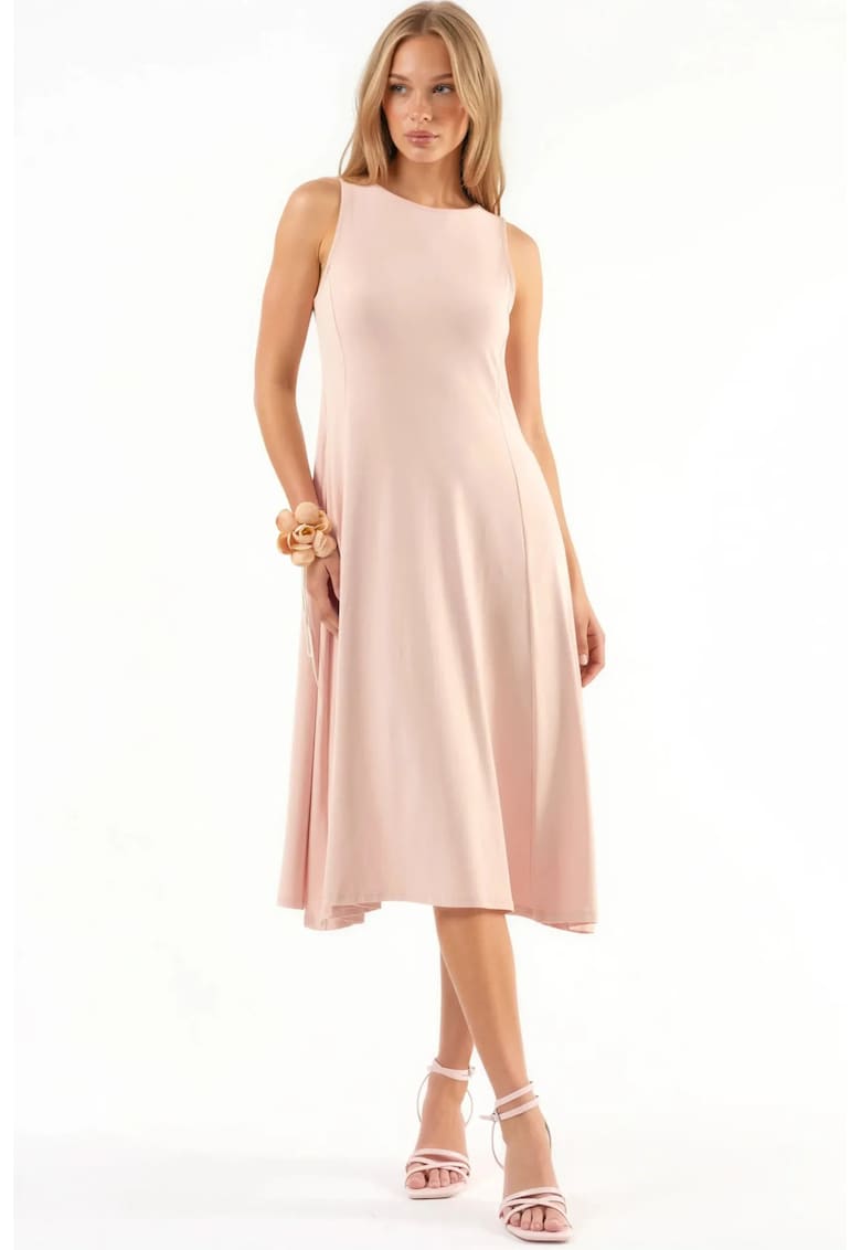 Rochie midi roz - cu buzunare - din poliester/elastan