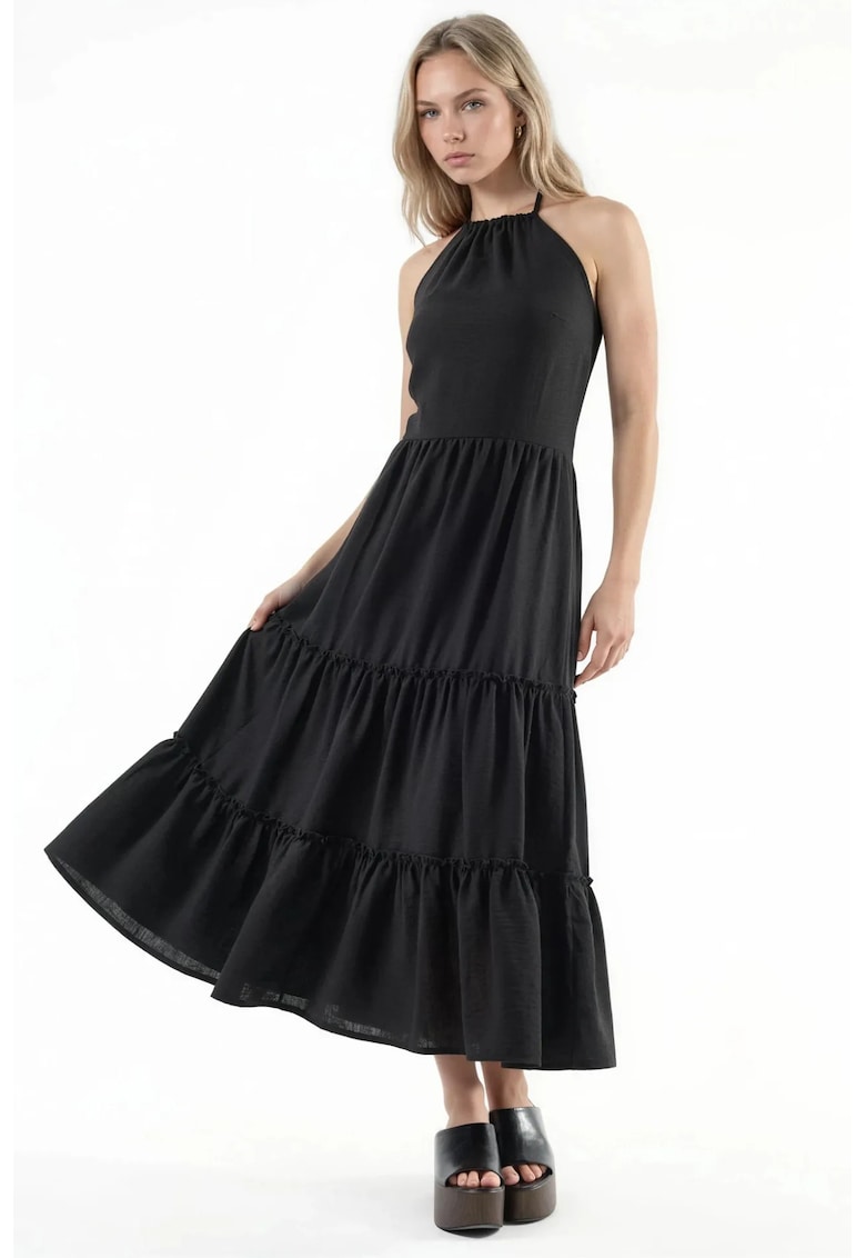 Rochie Maxi cu volane - negru - poliester