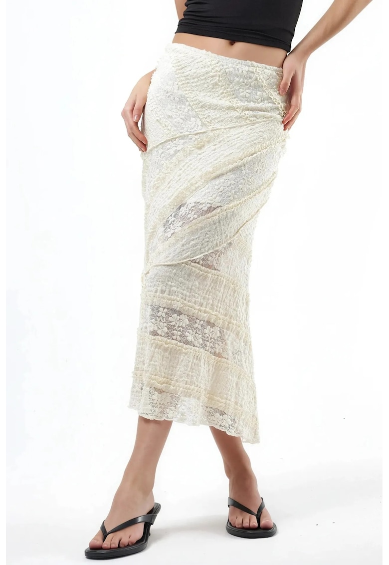 Fusta midi texturata - bej natural - elastic