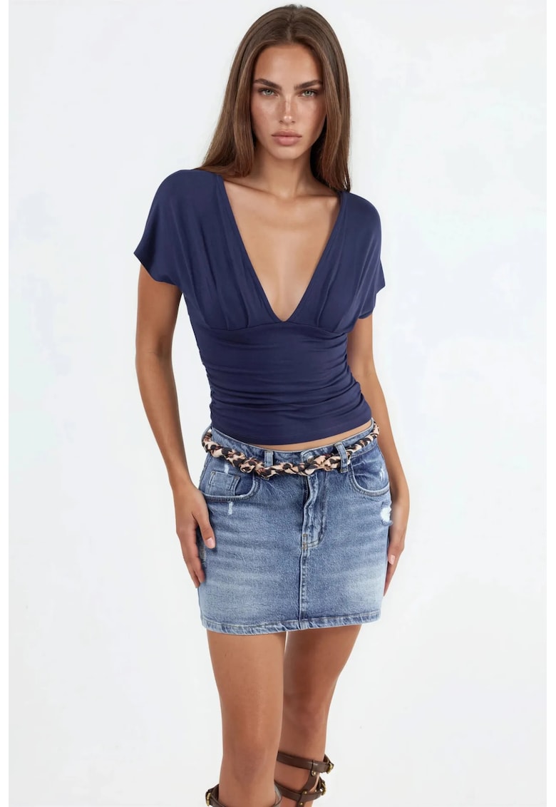 Tricou dama - Viscoza/Elastan - Decolteu in V - Bleumarin