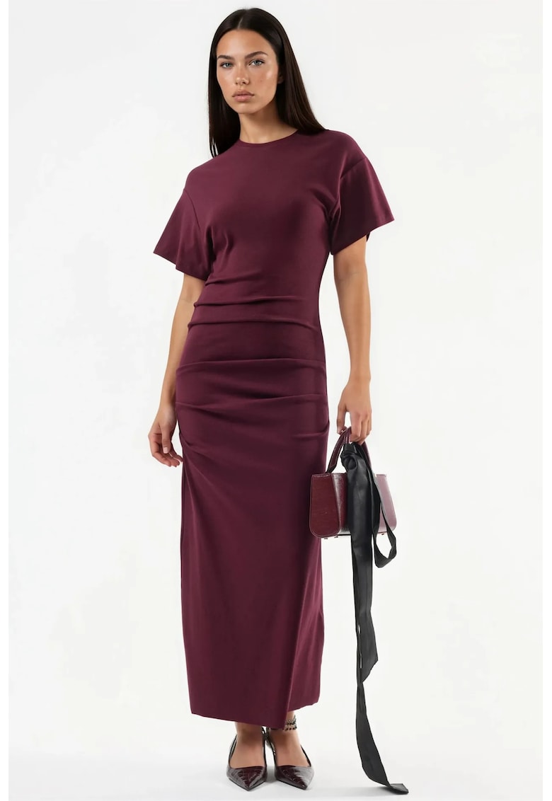 Rochie Midi Bodycon - Guler Rotund - Modal/Bumbac/Elastan - visiniu
