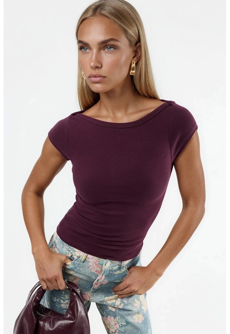 Tricou dama - Slim fit - Mov inchis - Bumbac/Elastan
