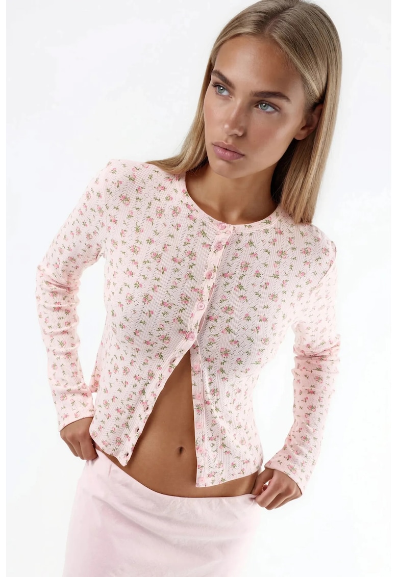 Bluza dama - Roz pudrat - Bumbac/Poliester - Floral