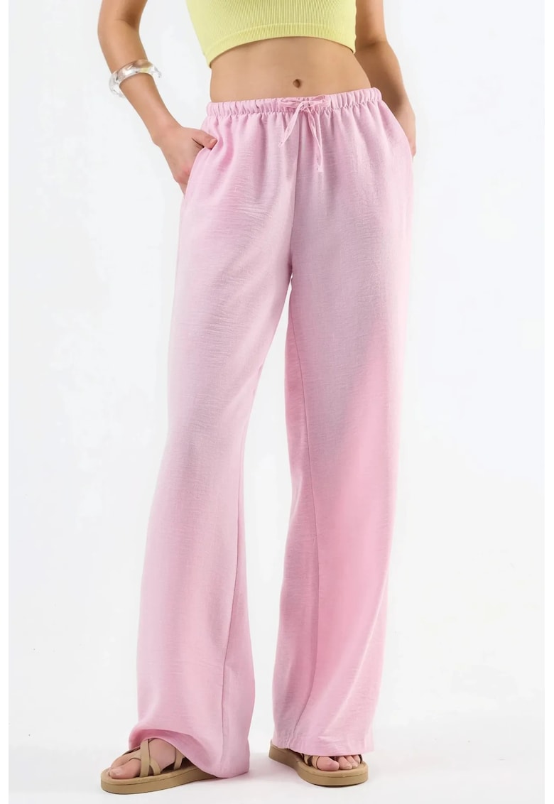 Pantaloni - Pentru dama - Roz pudrat - Textil