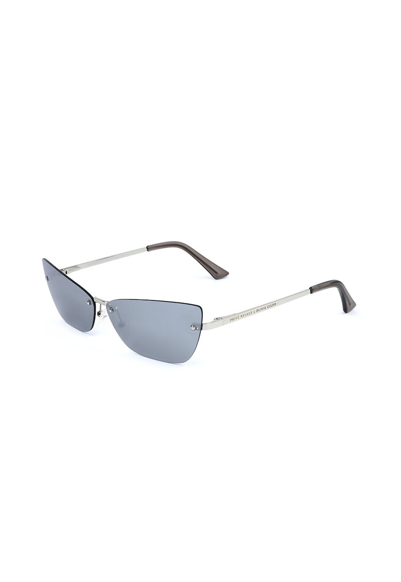 Ochelari de soare cat-eye unisex cu rama din otel inoxidabil Goldie - Argintiu