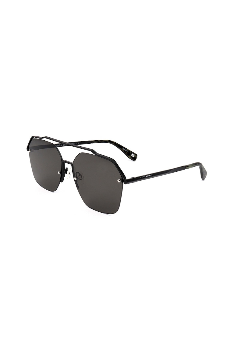 Ochelari de soare patrati unisex cu rama metalica - Negru/Gri inchis
